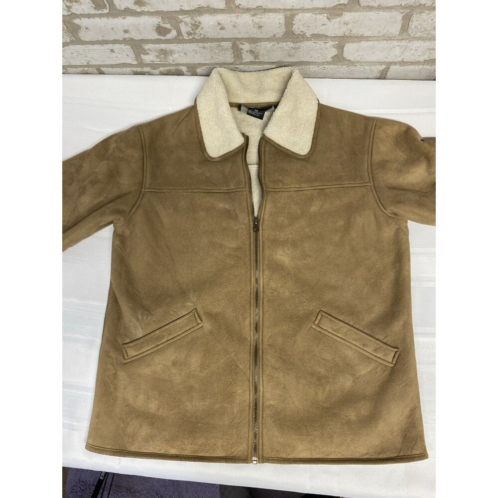 Vintage FUDA New York Sherpa Lined Jack Womens M Faux Suede Tan Y2K Boho